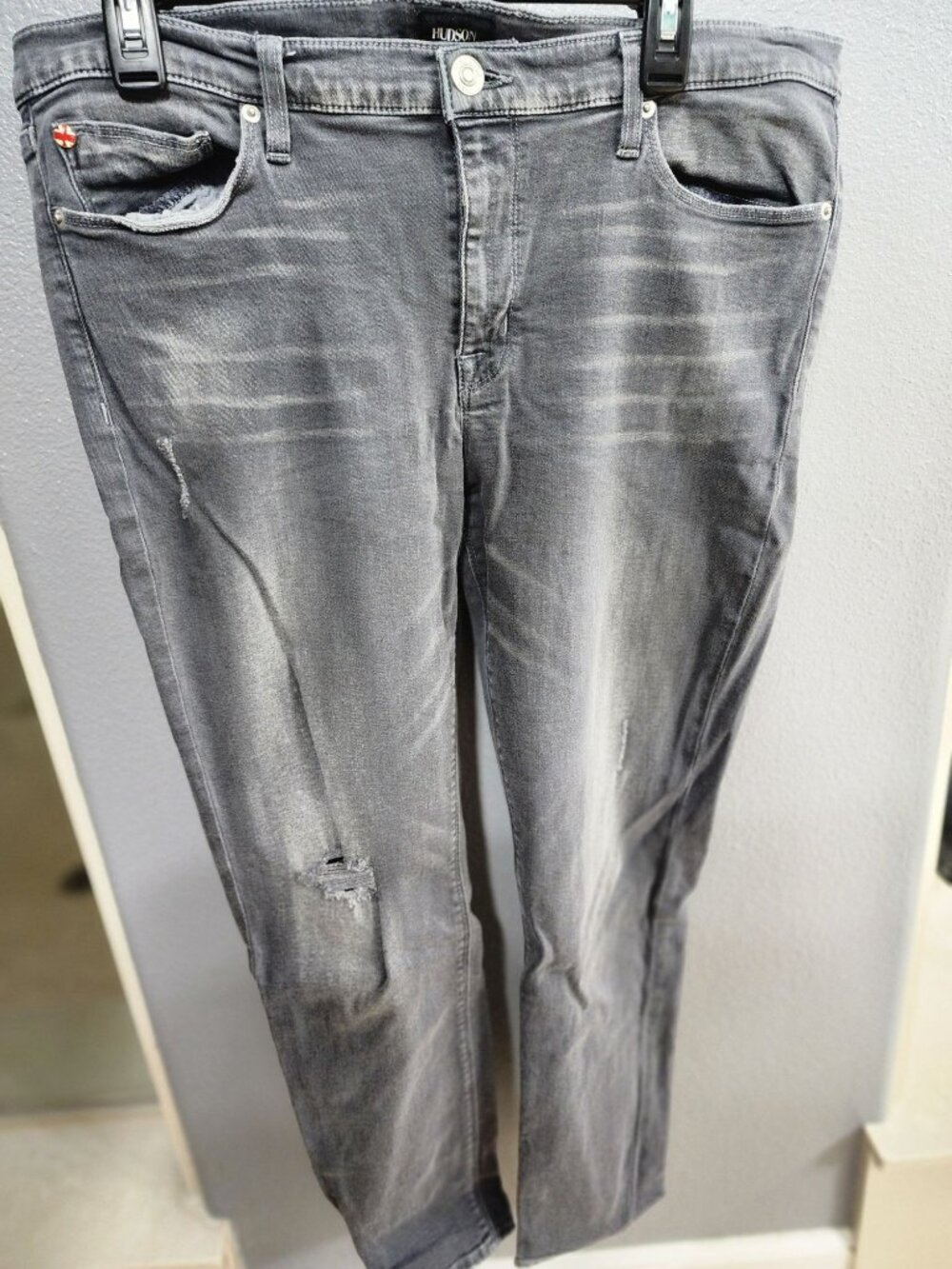 Hudson Women's Grey Distressed Skinny Jeans Washed Charcoal Ankle Denim